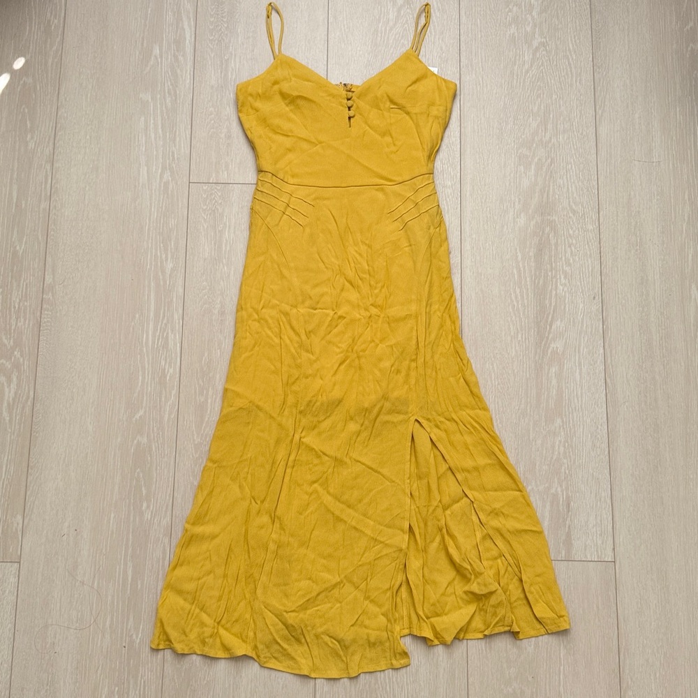 Row A Nordstrom Mustard Midi Slit Dress